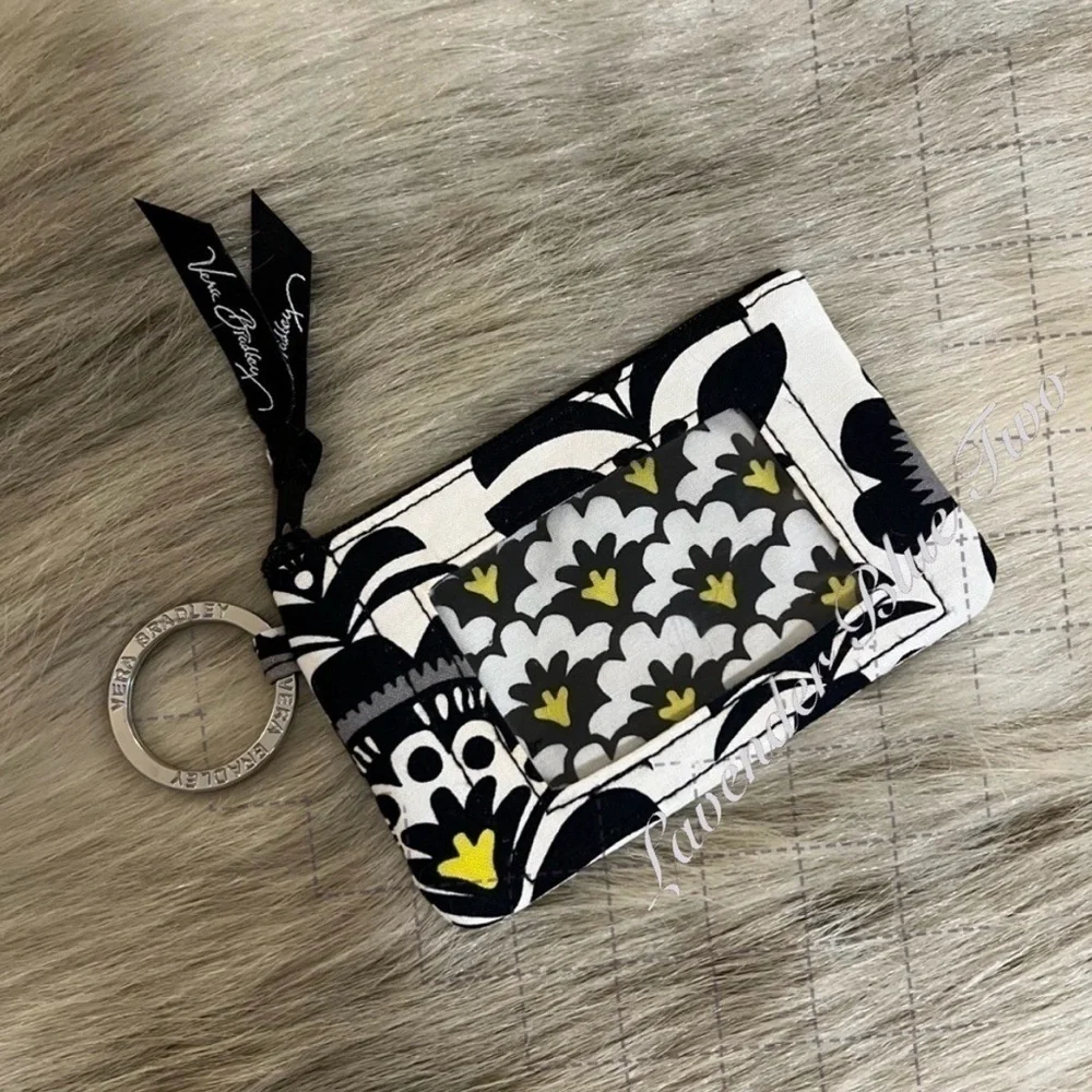 VERA BRADLEY FanFare ID Zip Pouch Keyring Luggage Tag White Black 2014 Silver